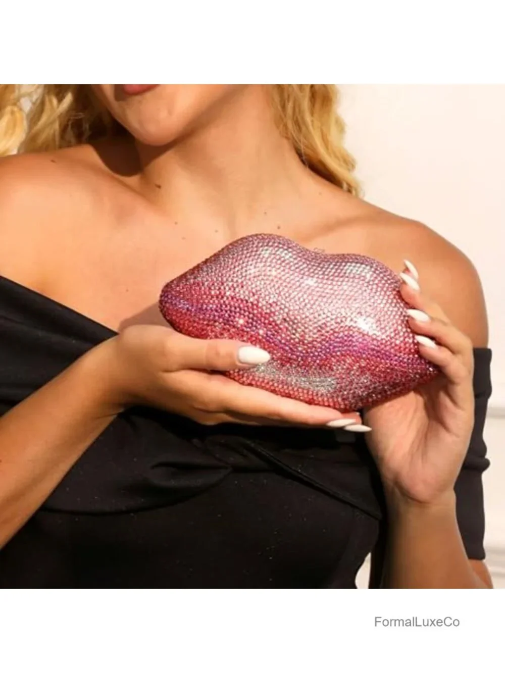 Novelty 3D Lip Rhinestone Clutch Purse for Women Evening Party